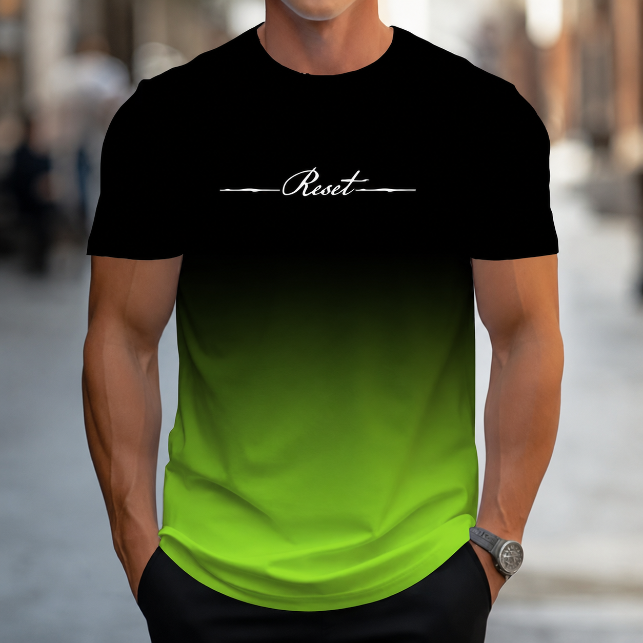 Casual Minimalist Graphic Gradient Crew T Shirt For Men