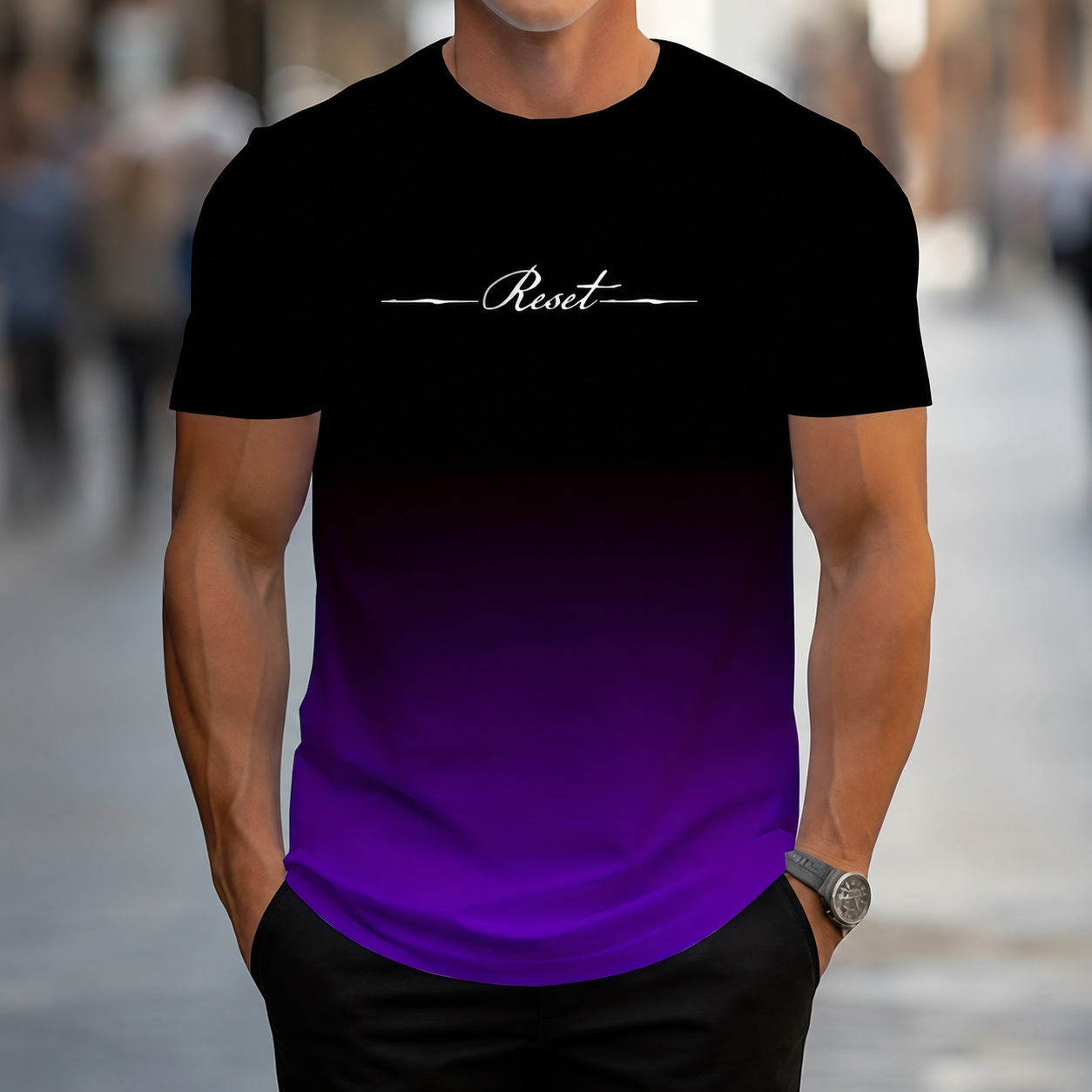 Casual Minimalist Graphic Gradient Crew T Shirt For Men