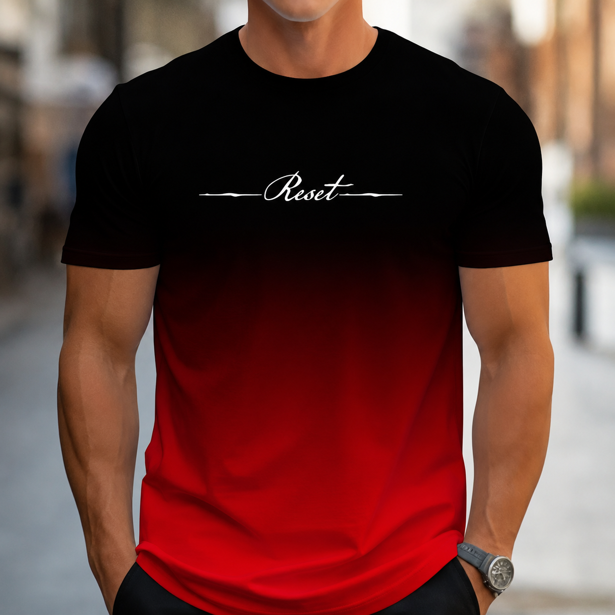 Casual Minimalist Graphic Gradient Crew T Shirt For Men