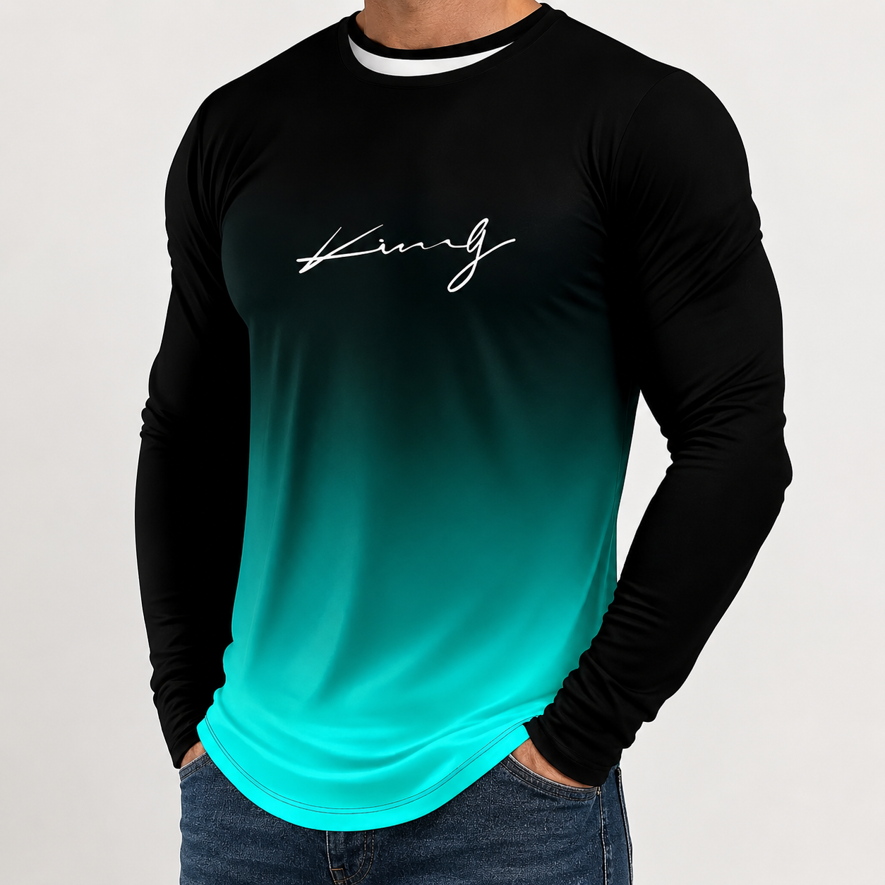 Long Sleeve Gradient Print Casual Shirt for Men