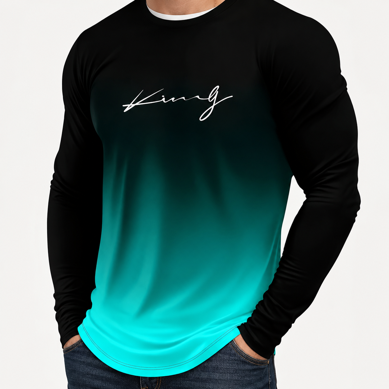 Long Sleeve Gradient Print Casual Shirt for Men