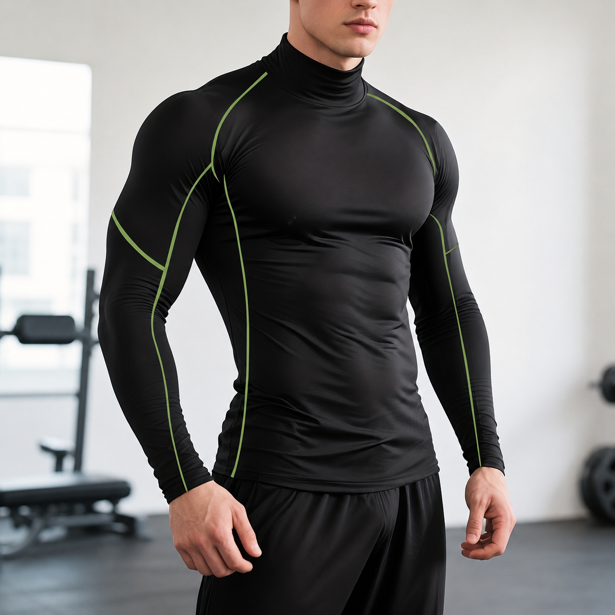 Long Sleeve High Collar Compression Shirt for Men