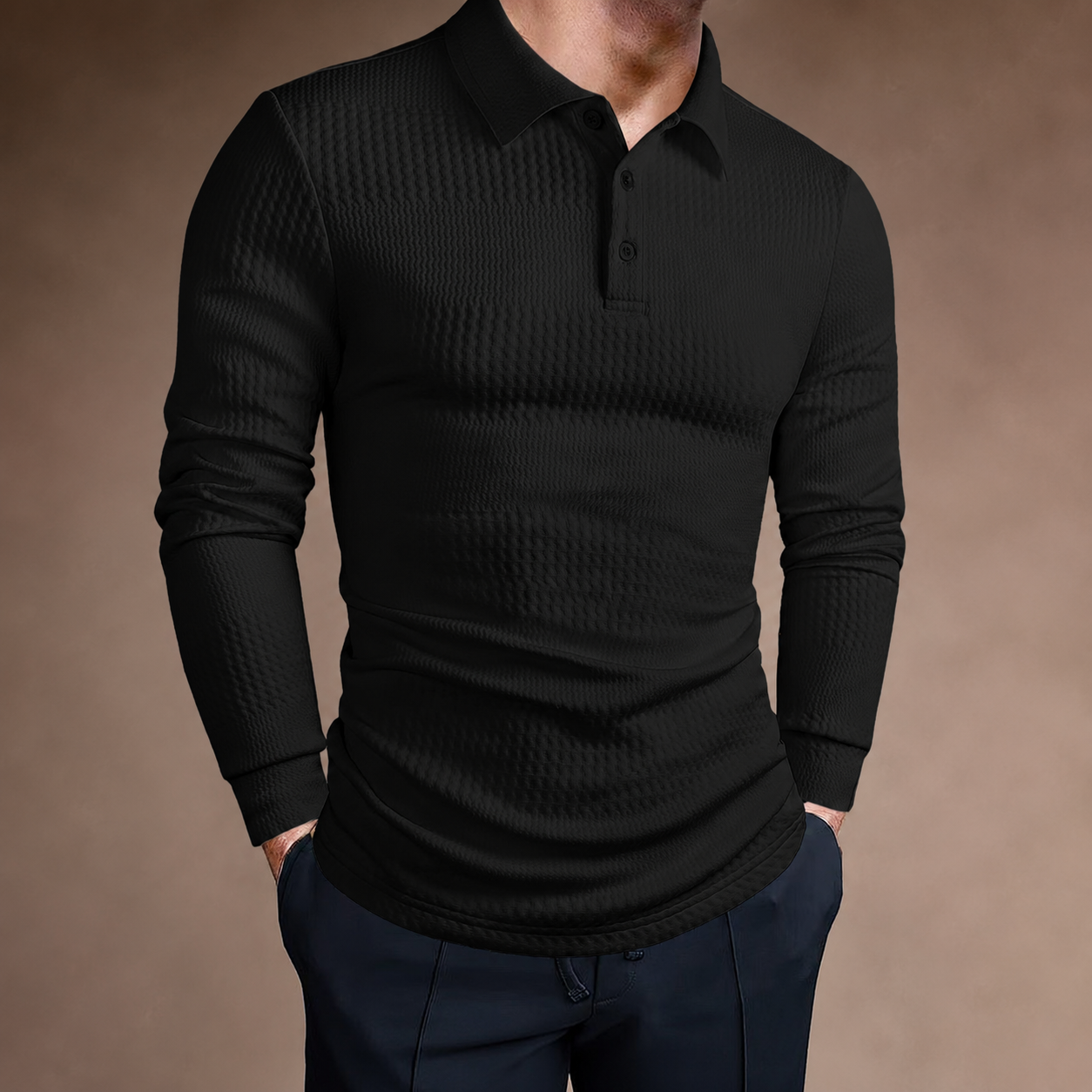  Jacquard Long Sleeve Polo Shirt For Women