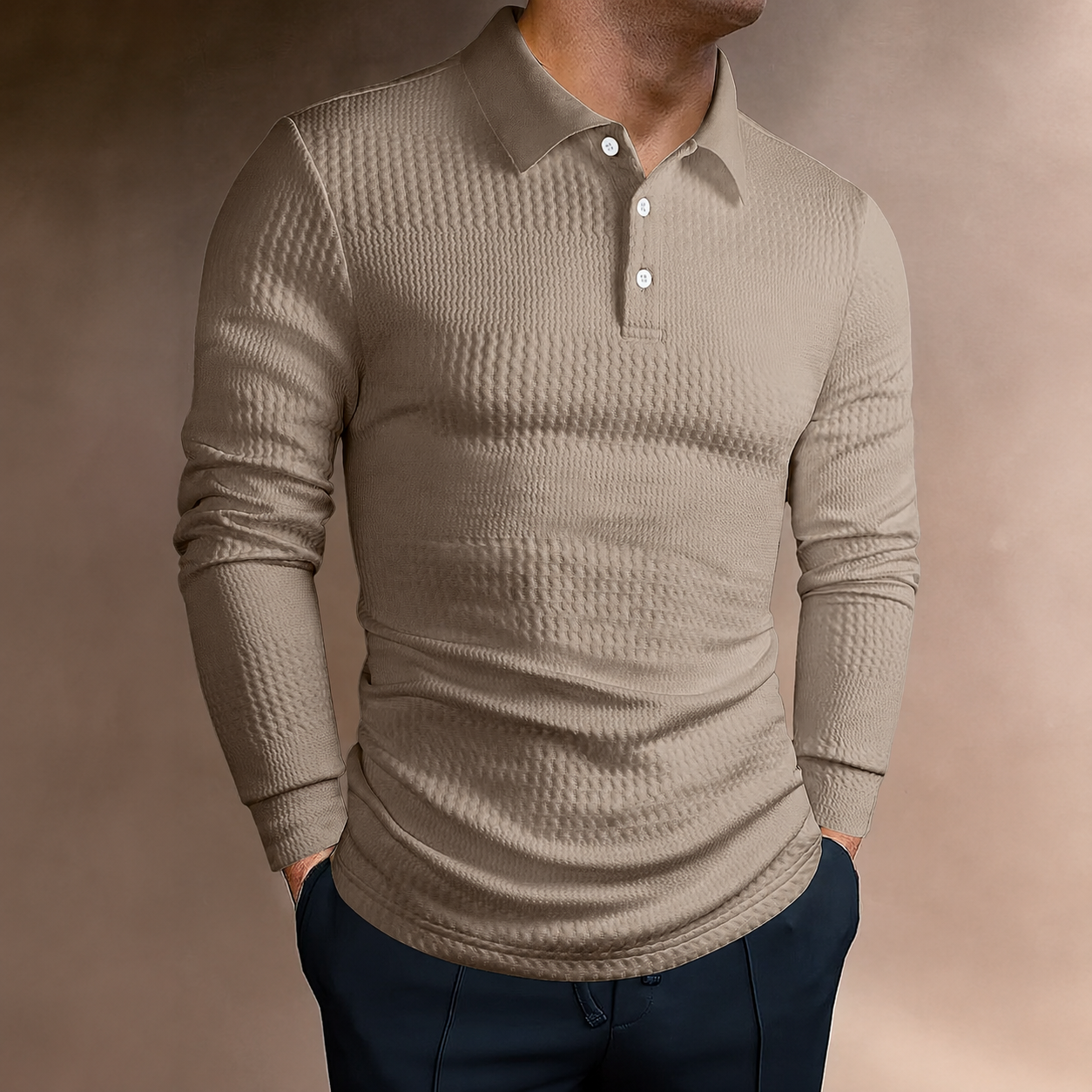  Jacquard Long Sleeve Polo Shirt For Women
