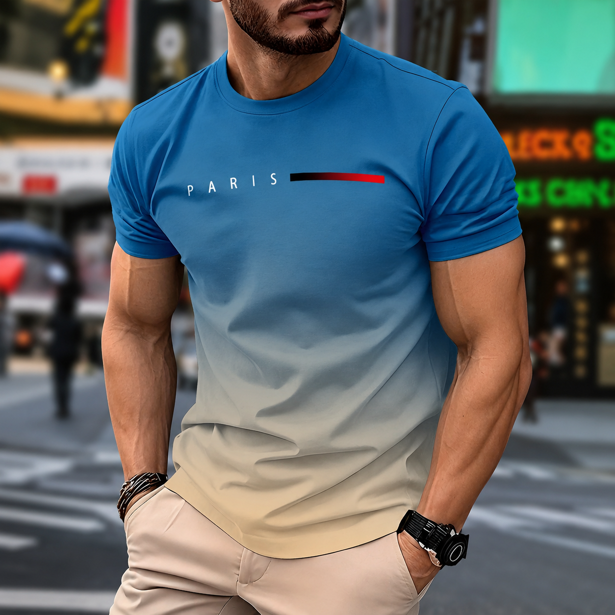 Gradient Print Short Sleeve Casual TShirt for Men