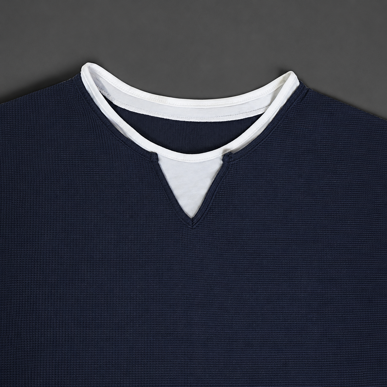 Textured Casual Wear Two in One Long Sleeve Henley Tshirt for Men