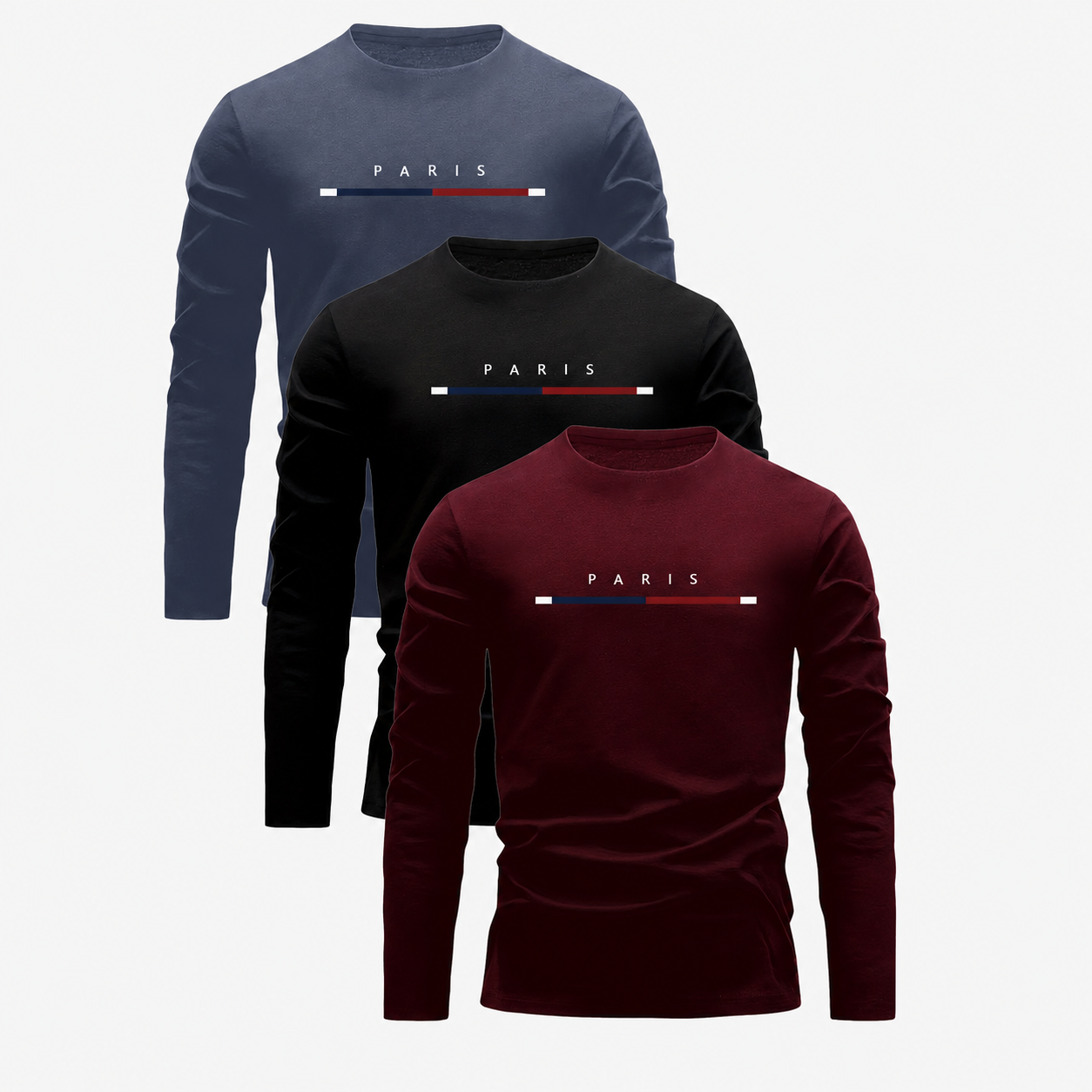 Pack of 3 Quick Dry Long Sleeve Printed T-Shirts for Men