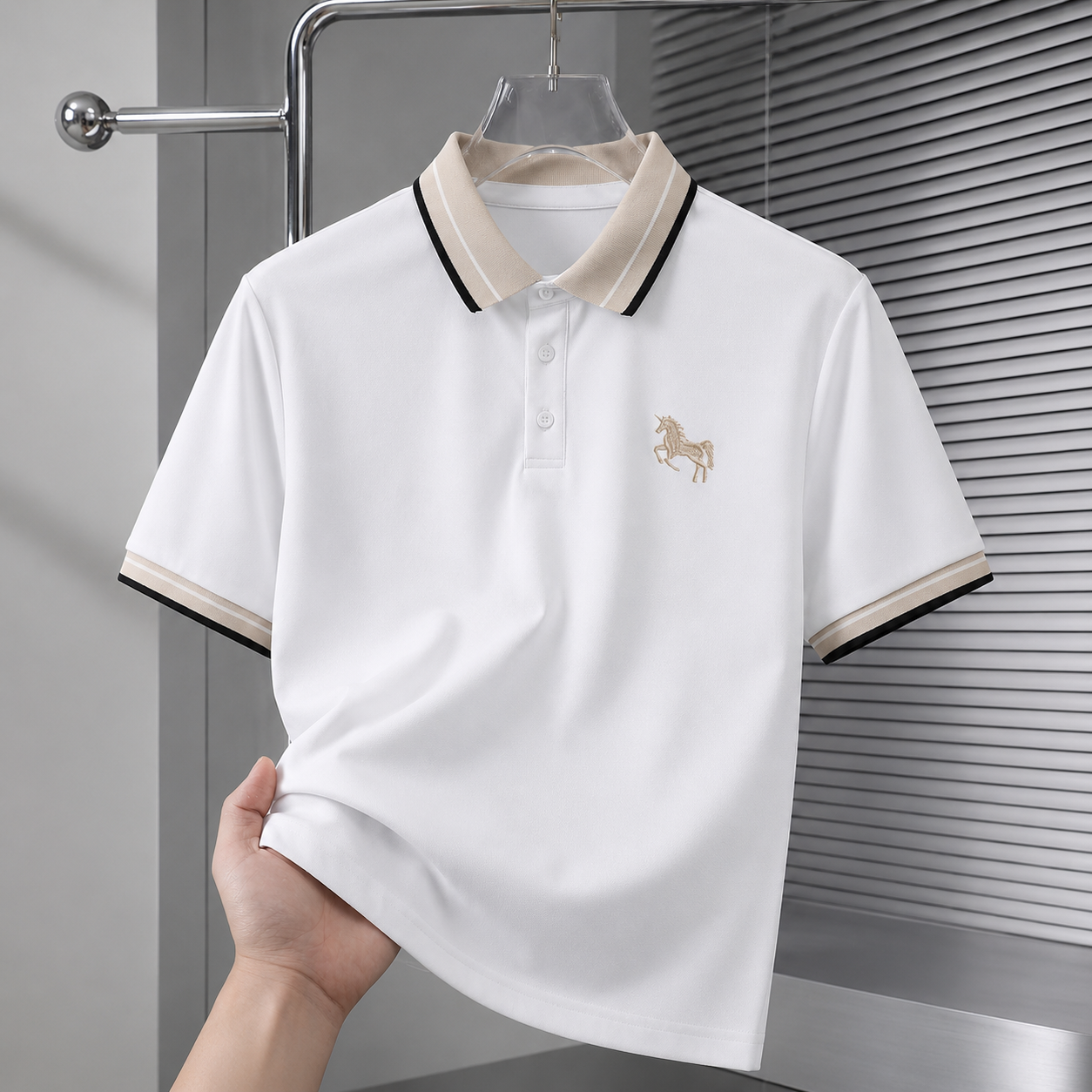 Jacquard Collar Embroidered Casual Polo Shirt For Men