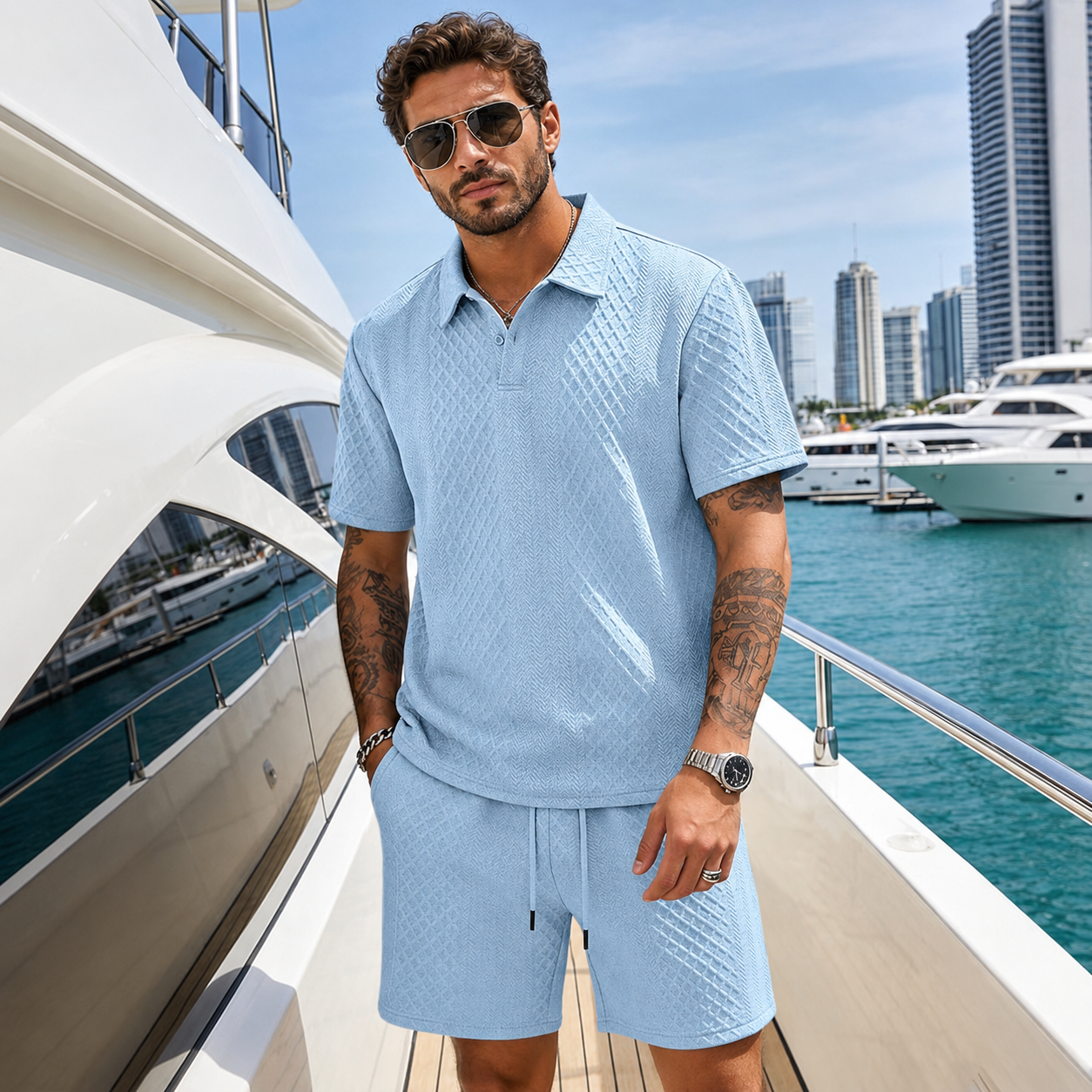 Casual Summer Athletic Shorts And Polo Shirt set For Men