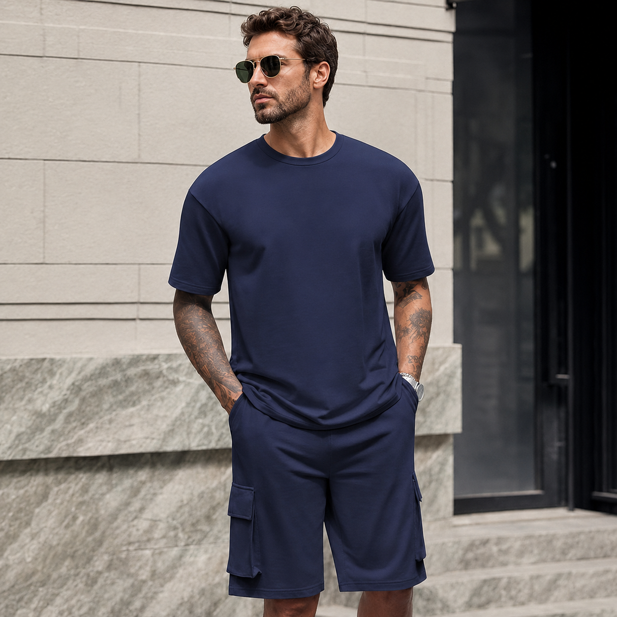 Oversized Cotton Summer Shirt And Shorts Set For Men
