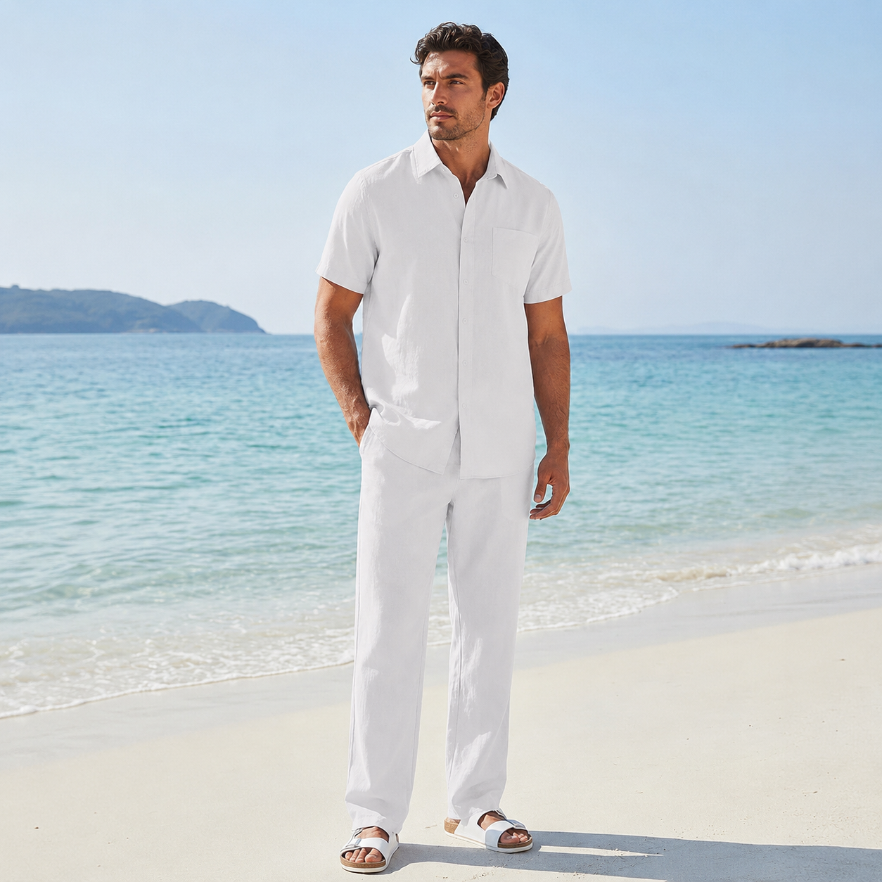 Casual Beach Shorts And Shirt Outfit Set For Men