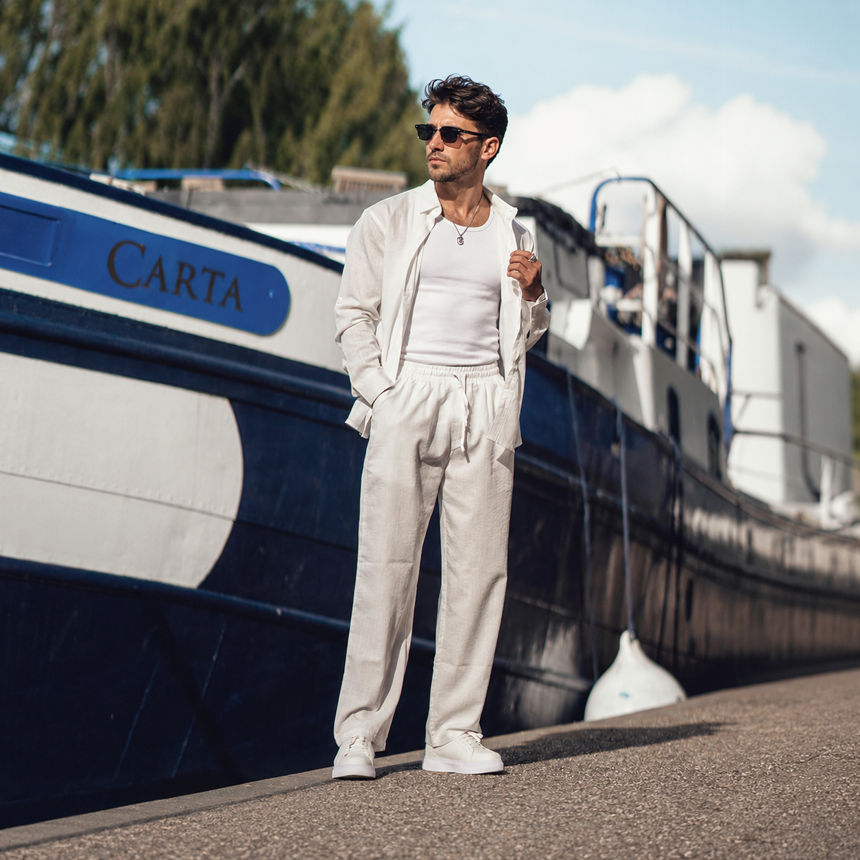 Summer Down Pant And Long Sleeve Shirt Set For Men
