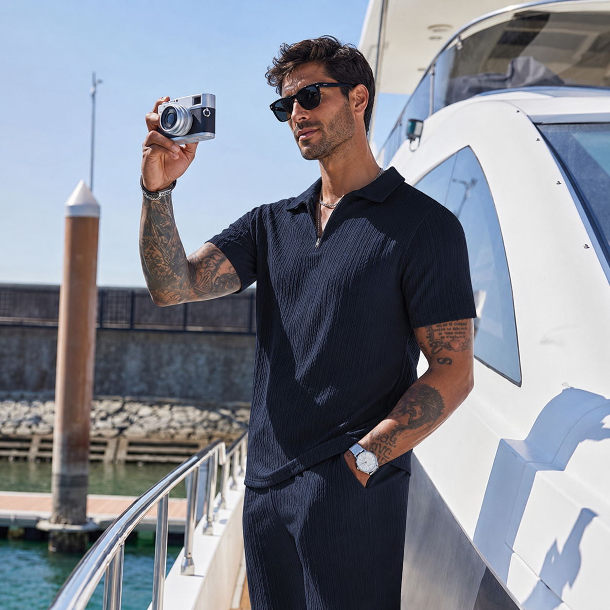 Casual Summer Athletic Quarter Shorts And Polo Shirt Set For Men