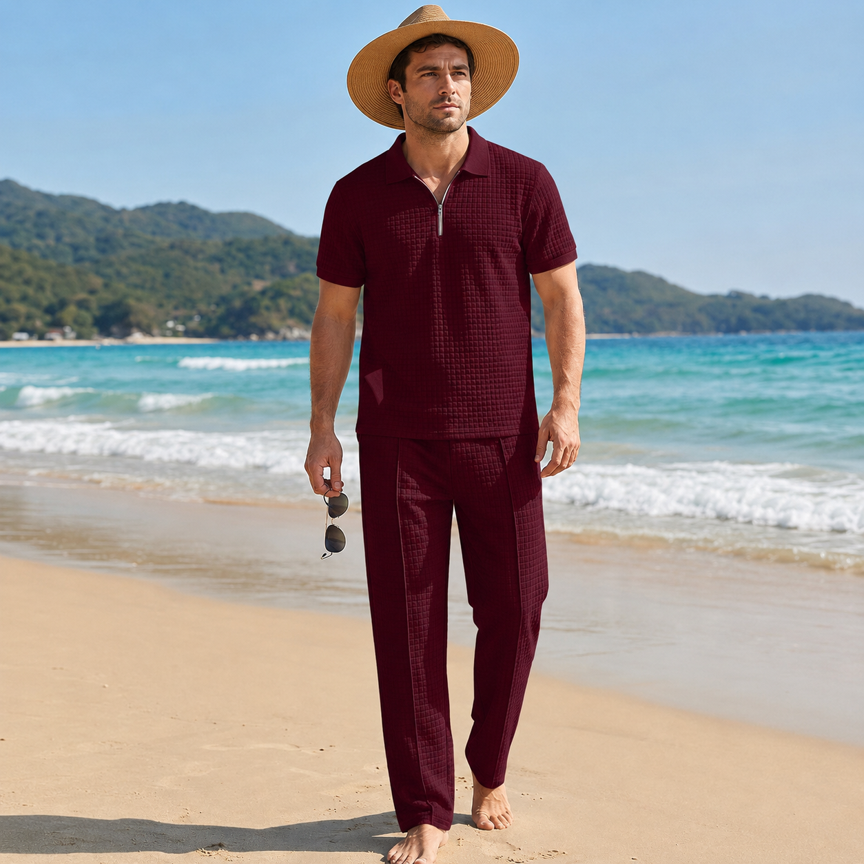 Casual Loungewear Pants Polo Tshirt Set For Men