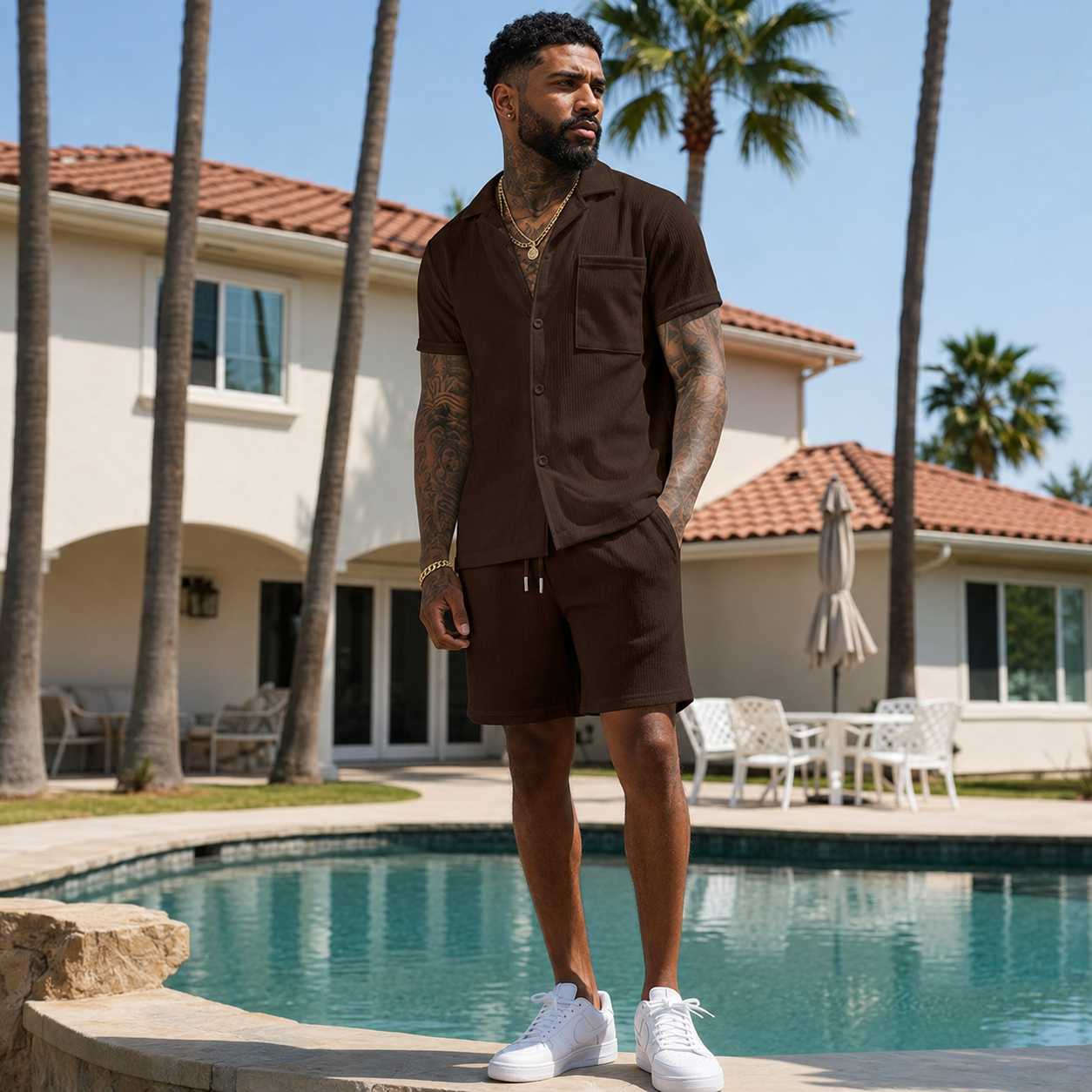 Casual Summer Beach Shorts and Shirt Set Men