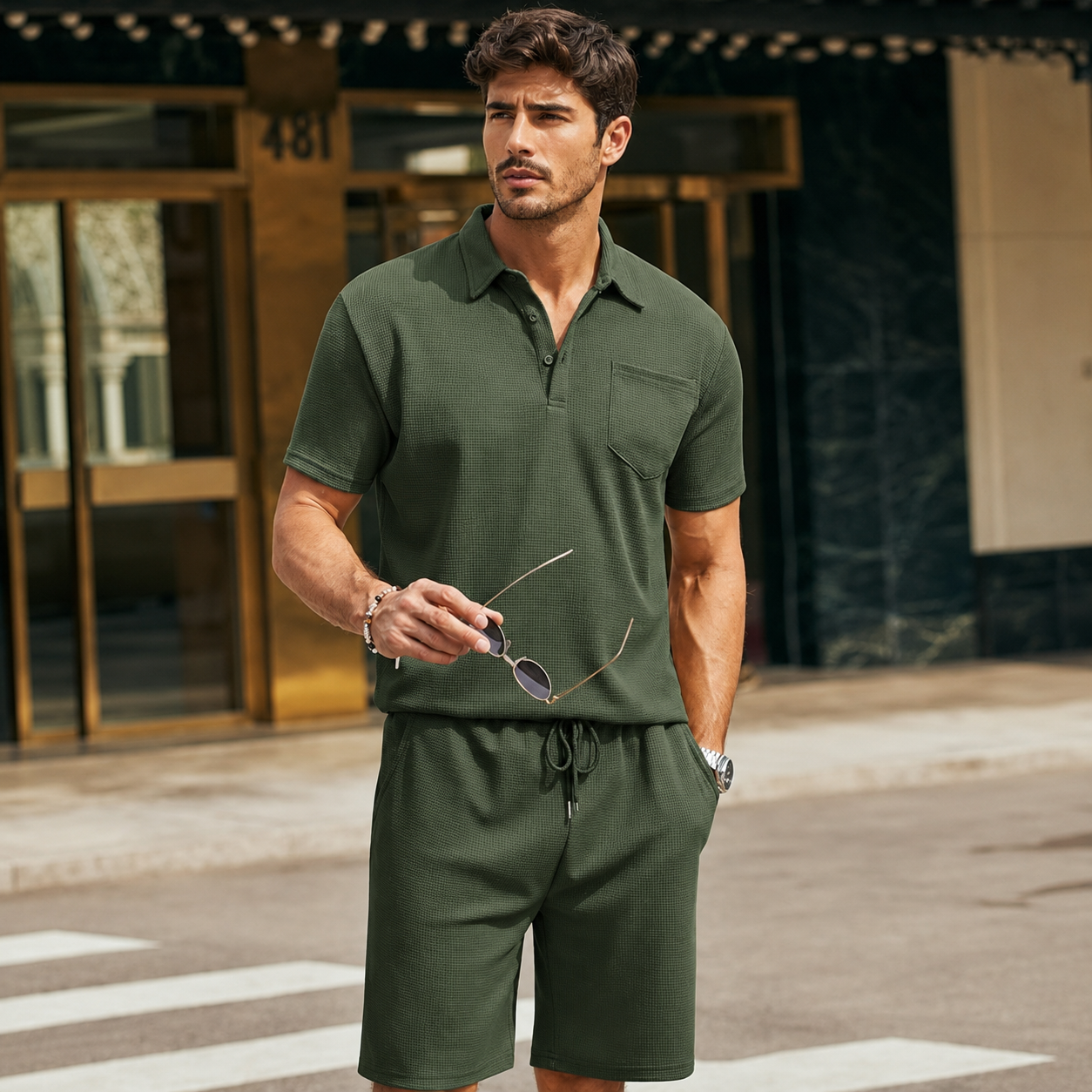 Casual Summer Shorts And Polo Tshirt Set For Men