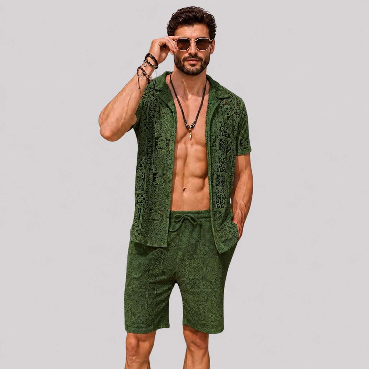 Beach Wear Short Sleeve Shirt and Short Set For Men