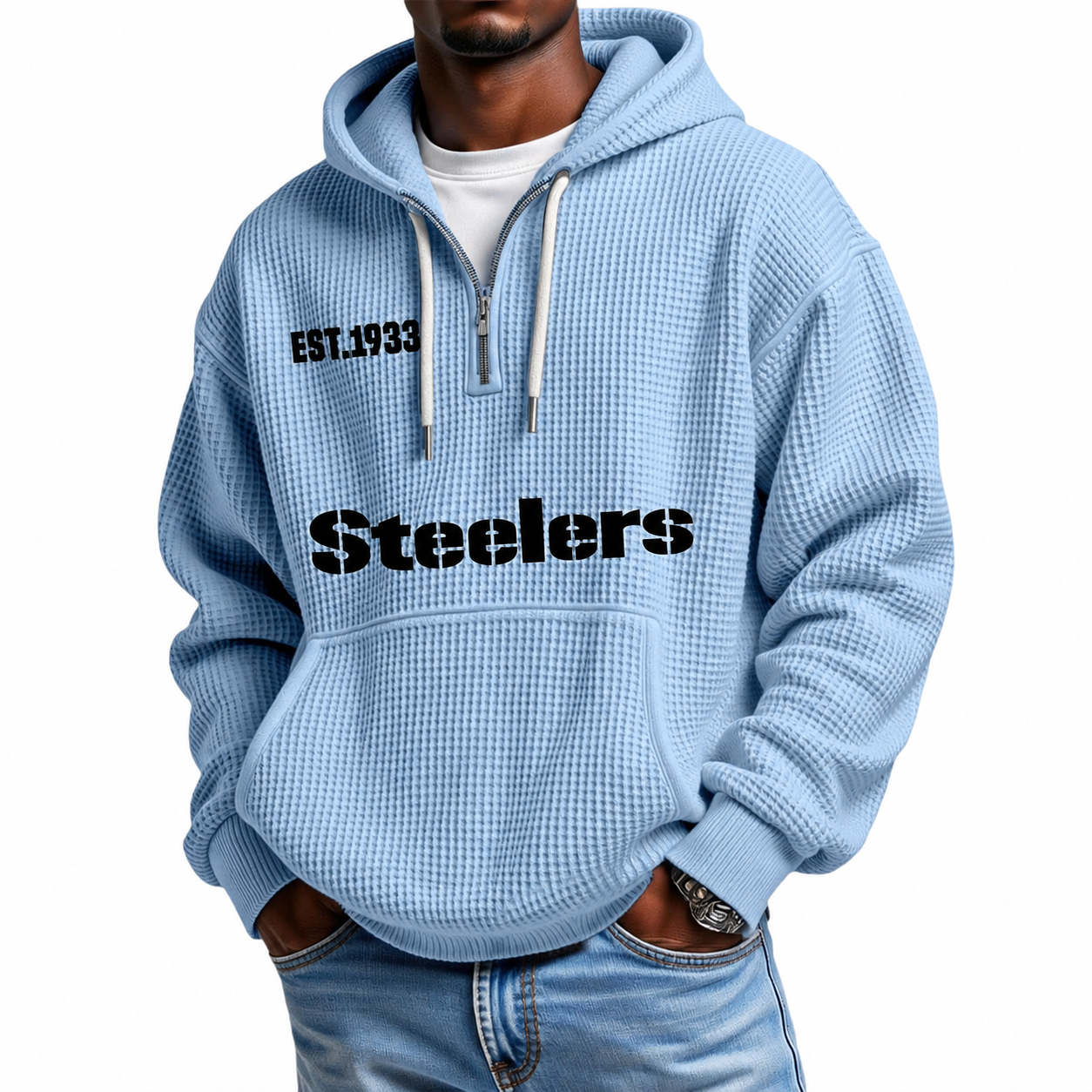 Classic Pittsburgh Steelers Football Inspired Quarter Zip Hoodie