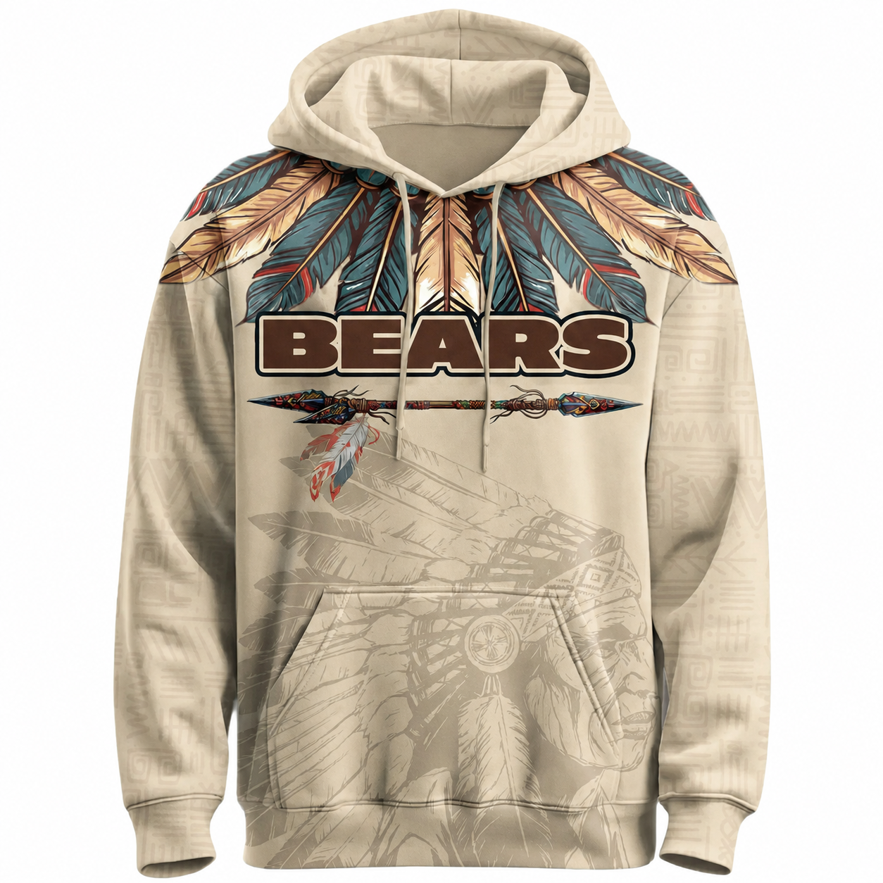 Native Heritage Themed Inspired Chicago Bears Football Fan Pullover Hoodie