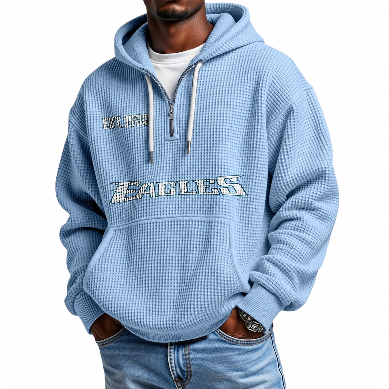 Philadelphia Eagles Football Team Themed Waffle Quarter Zip Hoodie