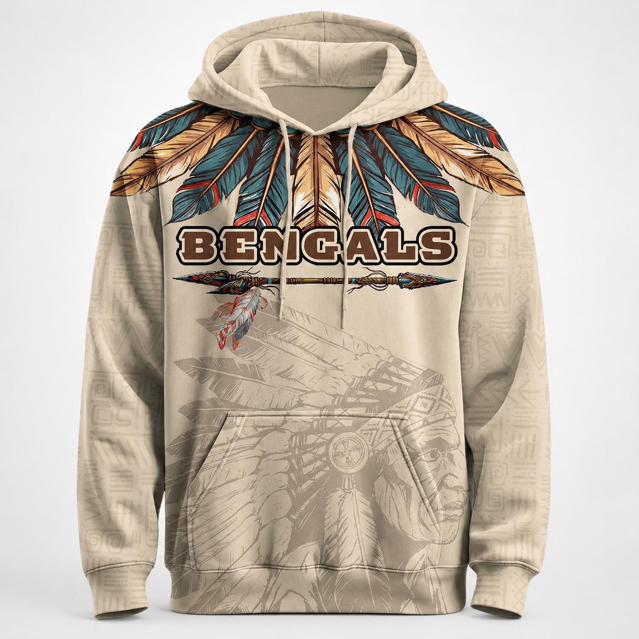 Native Heritage Inspired Cincinnati Bengals Football Fan Printed Pullover Hoodie