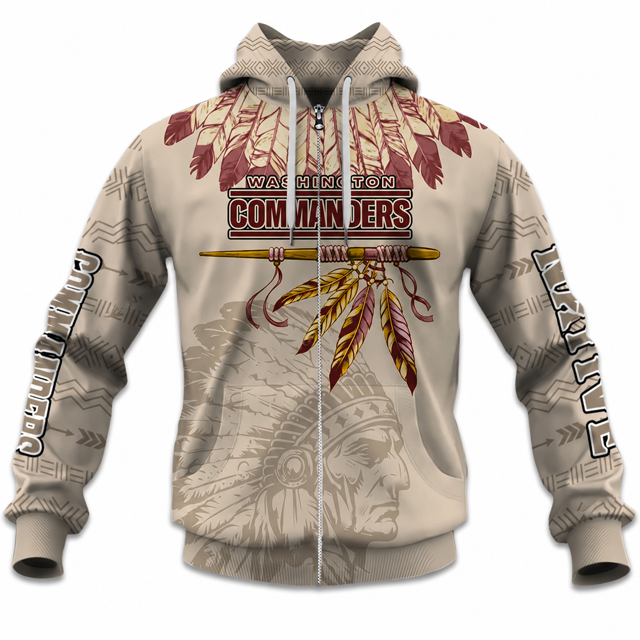 Personalized Commanders Football Native American Heritage Zipper Hoodie