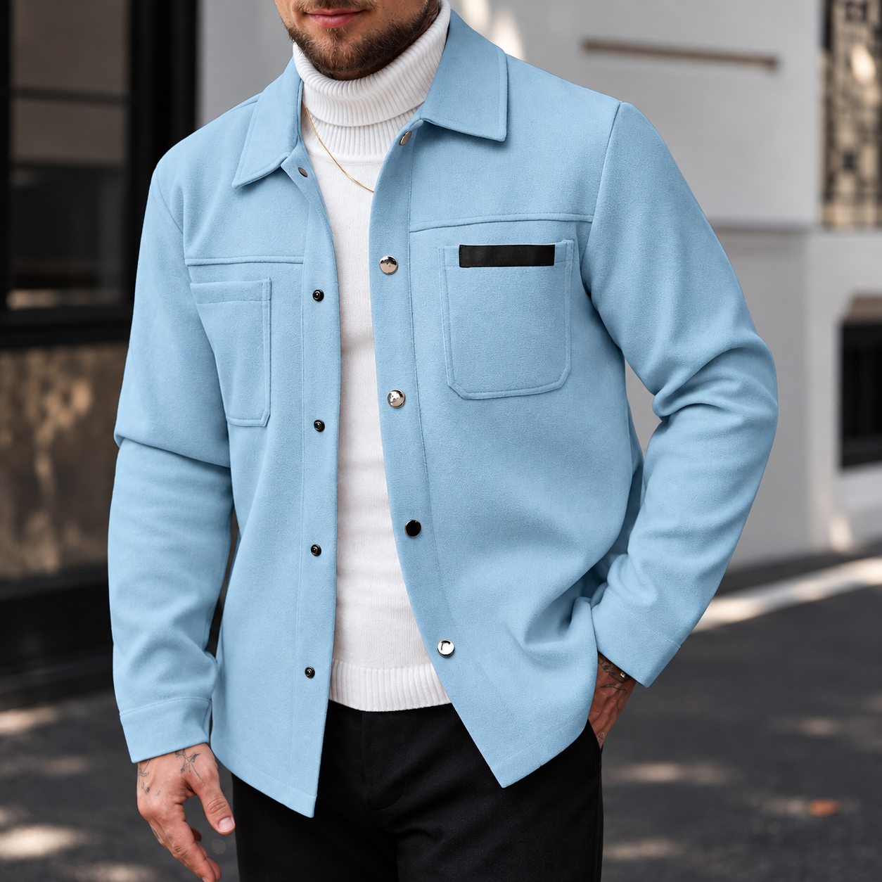 Regular Long Sleeve Tweed Over Coat For Men