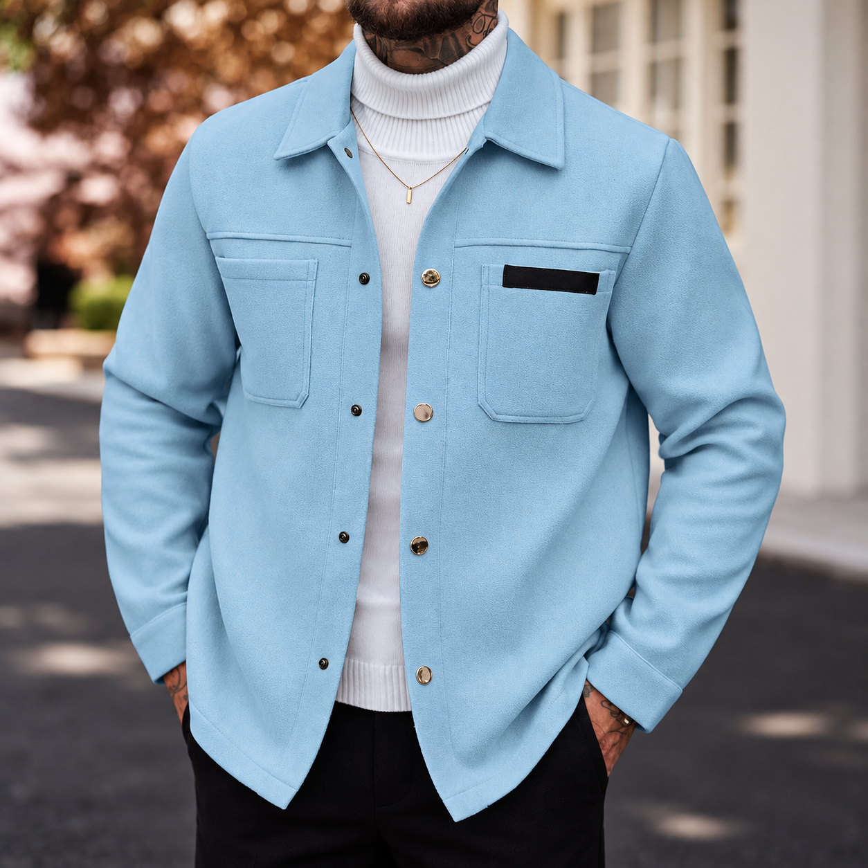Regular Long Sleeve Tweed Over Coat For Men