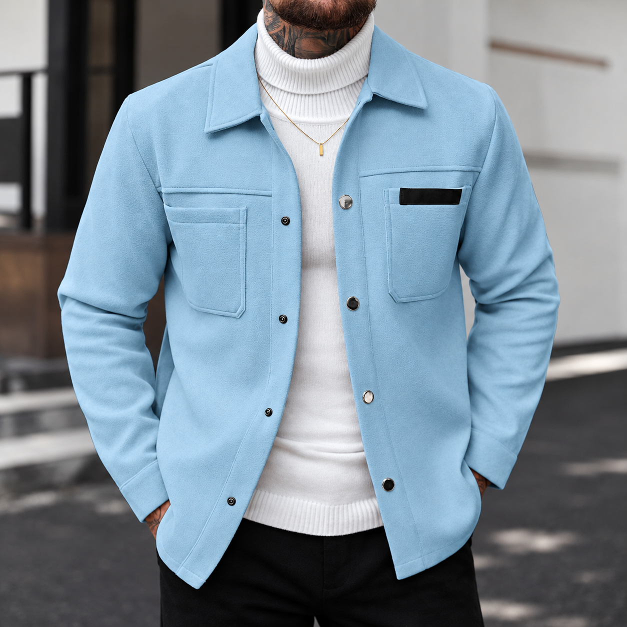 Regular Long Sleeve Tweed Over Coat For Men