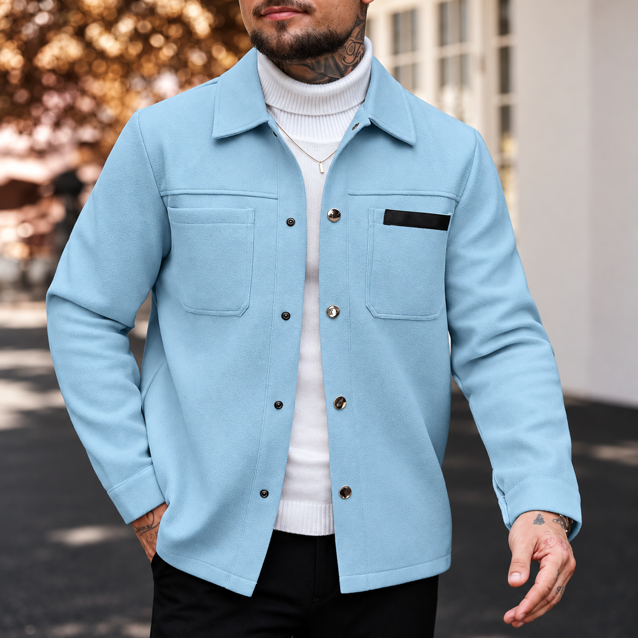 Regular Long Sleeve Tweed Over Coat For Men
