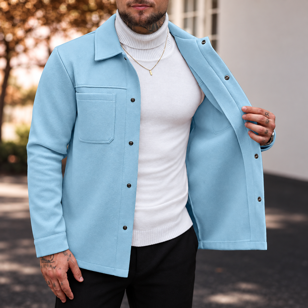Regular Long Sleeve Tweed Over Coat For Men