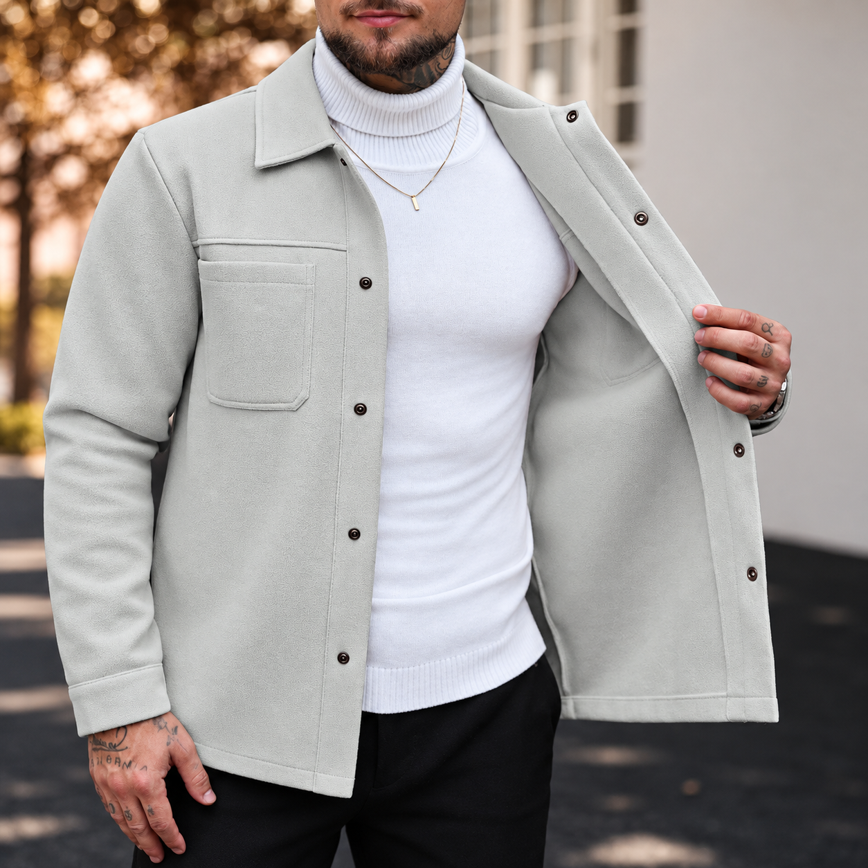 Regular Long Sleeve Tweed Over Coat For Men