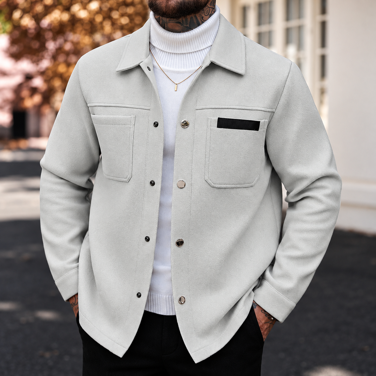 Regular Long Sleeve Tweed Over Coat For Men