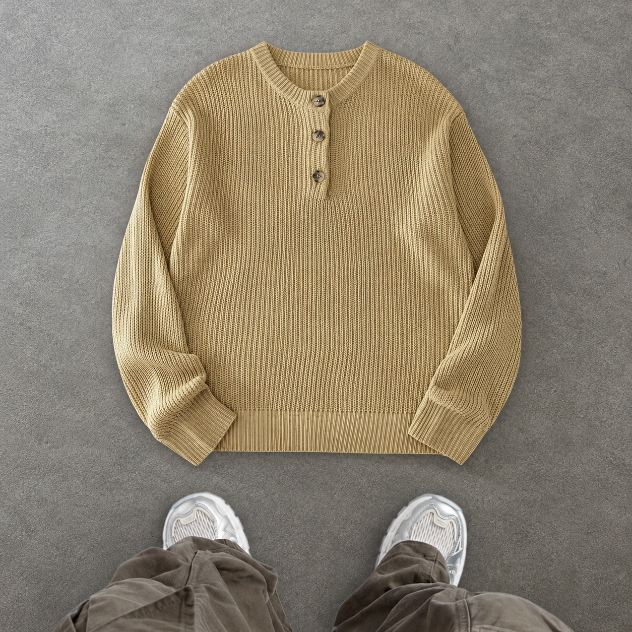 Minimalist Button Detail Long Sleeve Casual Sweater For Men