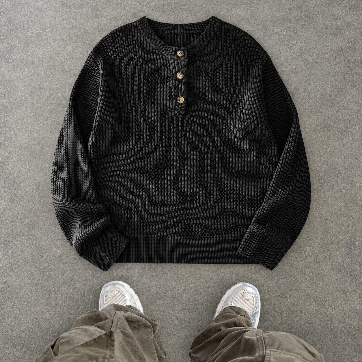 Minimalist Button Detail Long Sleeve Casual Sweater For Men