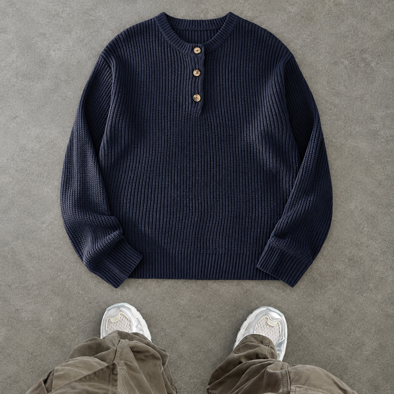Minimalist Button Detail Long Sleeve Casual Sweater For Men