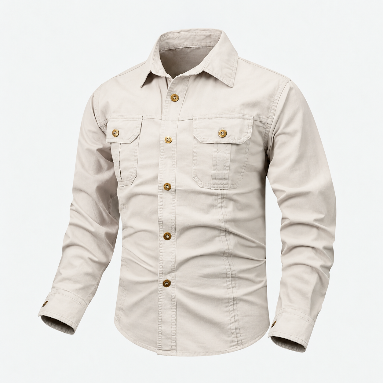 Solid Cargo Button Up Utility Shirt With Double Pockets For Men