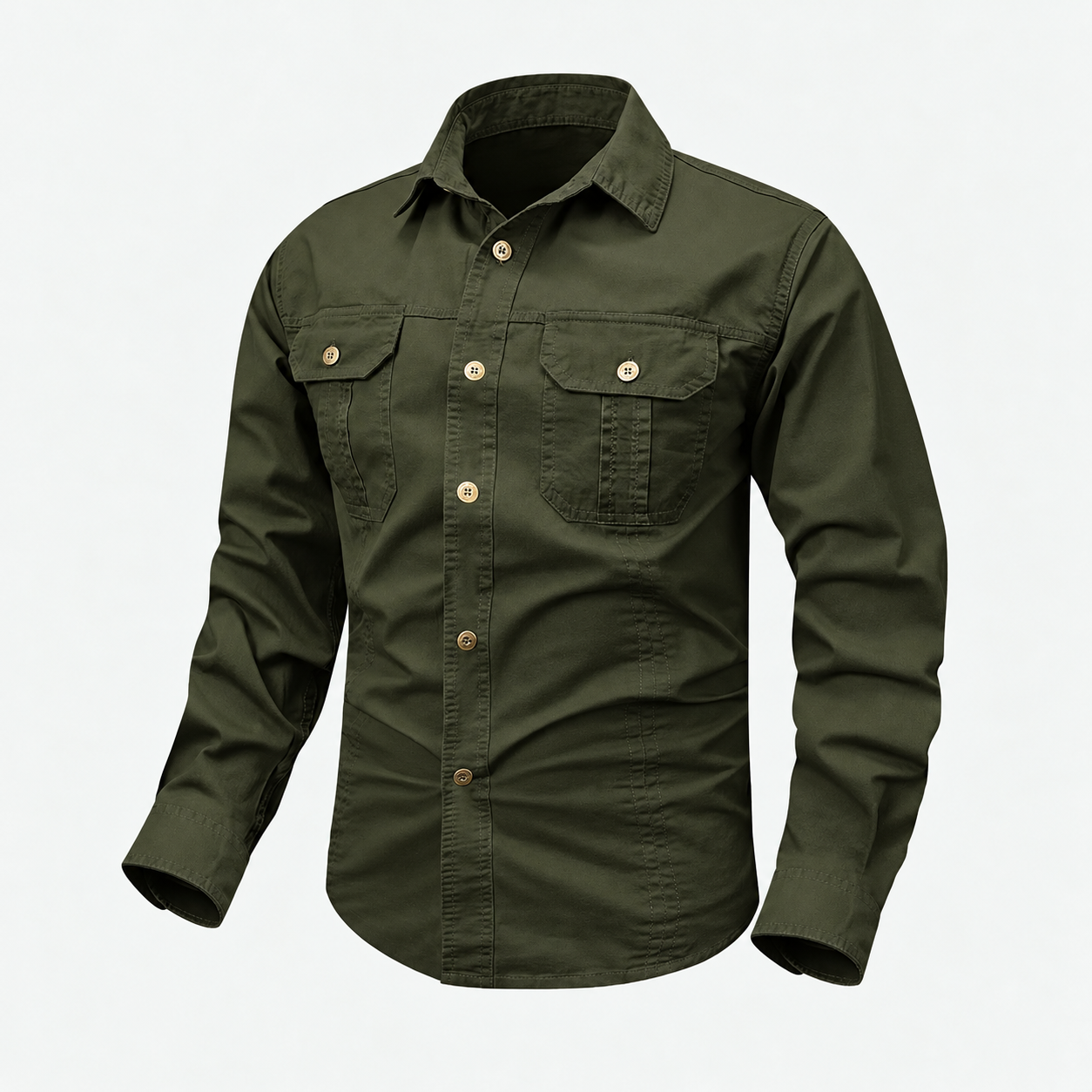 Solid Cargo Button Up Utility Shirt With Double Pockets For Men