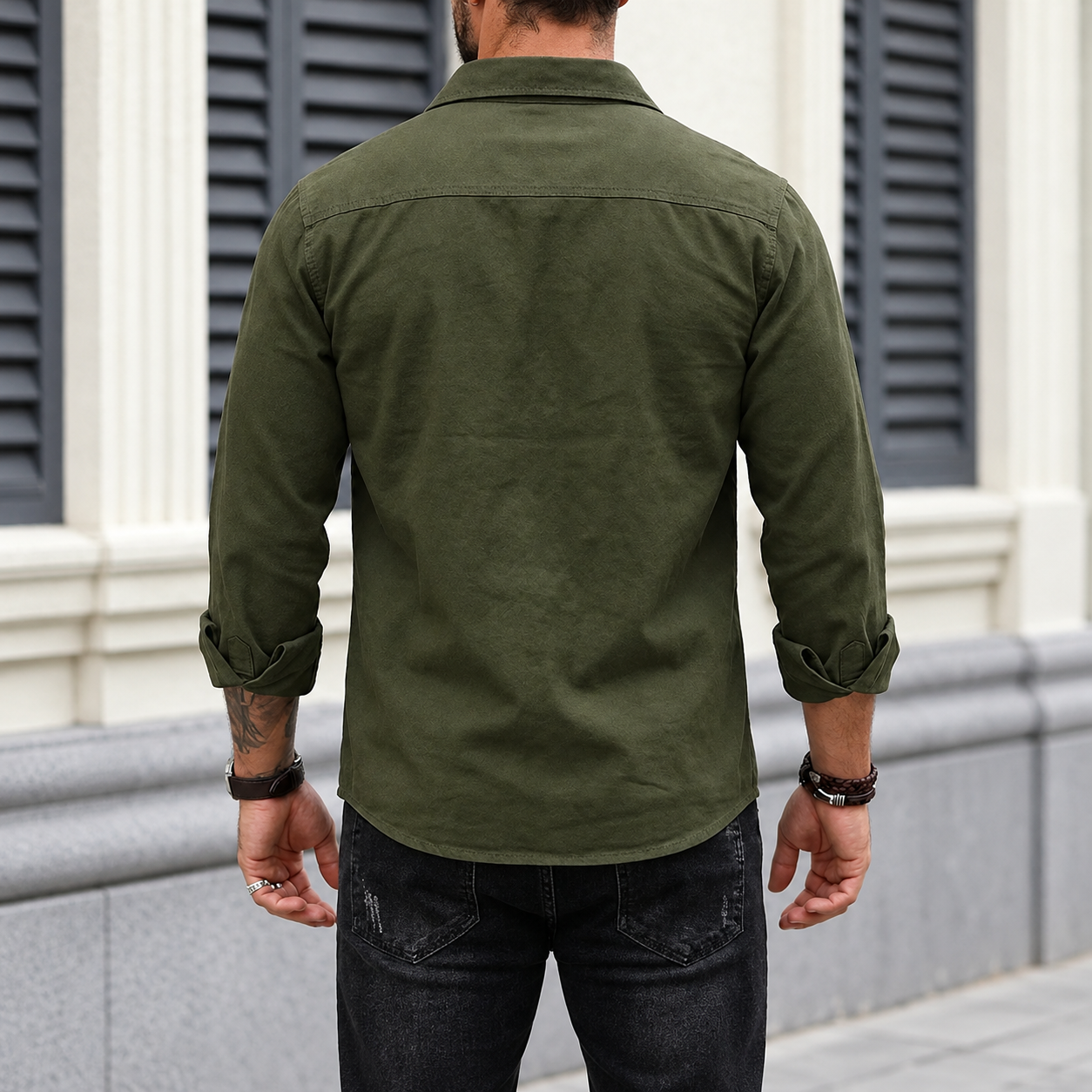 Solid Cargo Button Up Utility Shirt With Double Pockets For Men