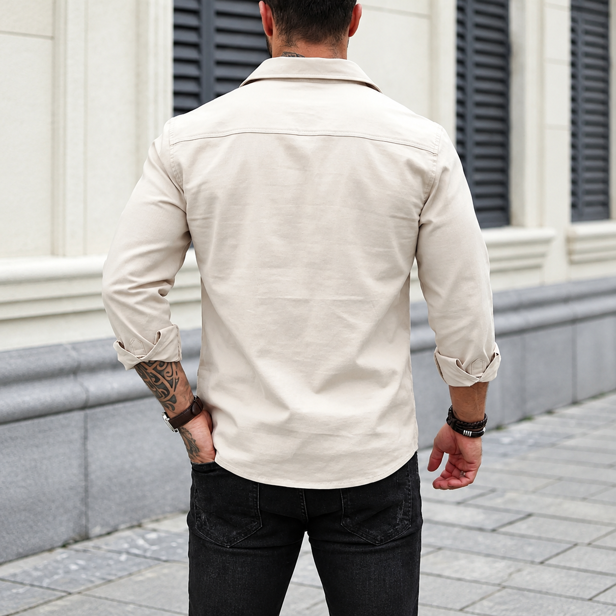 Solid Cargo Button Up Utility Shirt With Double Pockets For Men