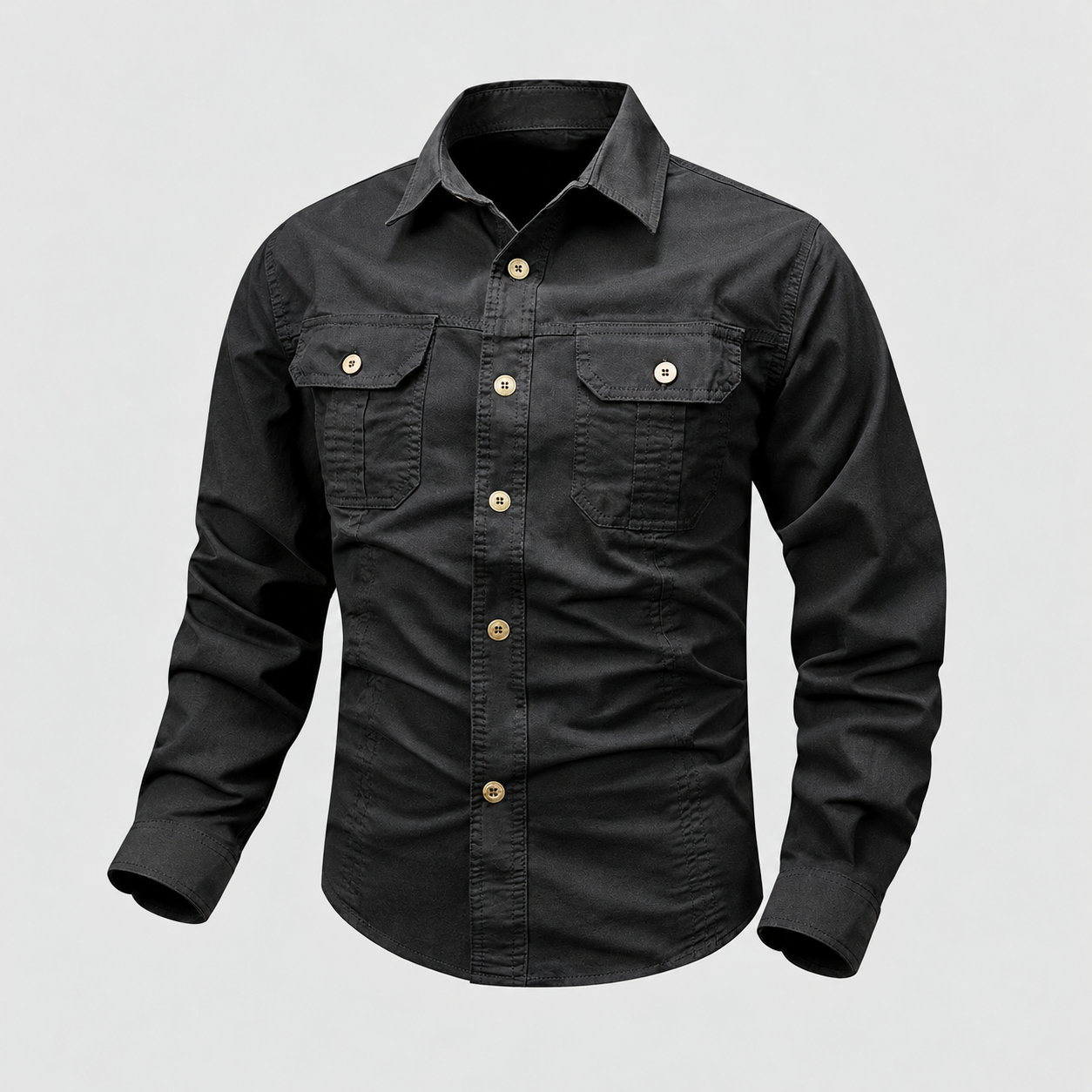 Solid Cargo Button Up Utility Shirt With Double Pockets For Men