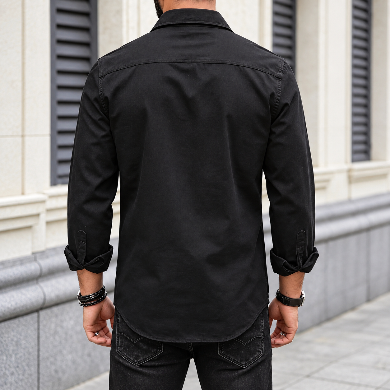 Solid Cargo Button Up Utility Shirt With Double Pockets For Men