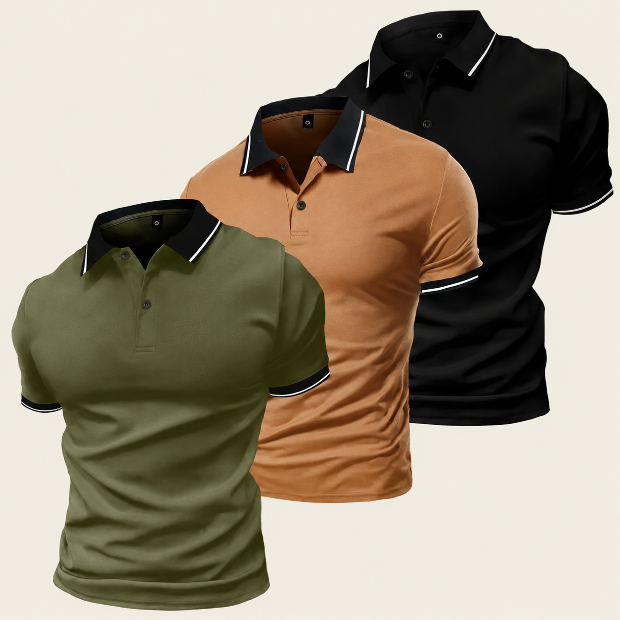 Pack of 3 Short Sleeve Polo T Shirts with Contrast Trim for Men