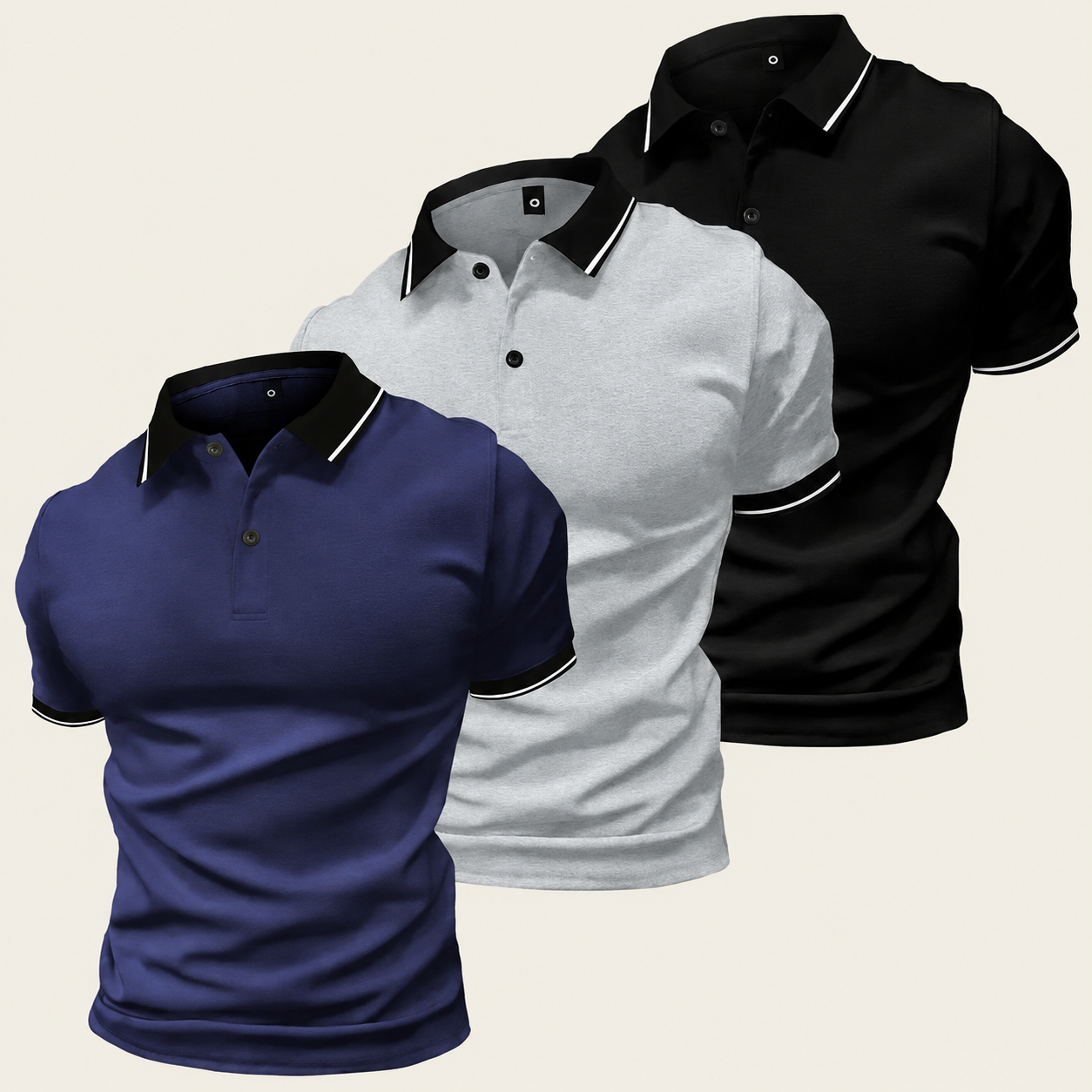 Pack of 3 Short Sleeve Polo T Shirts with Contrast Trim for Men