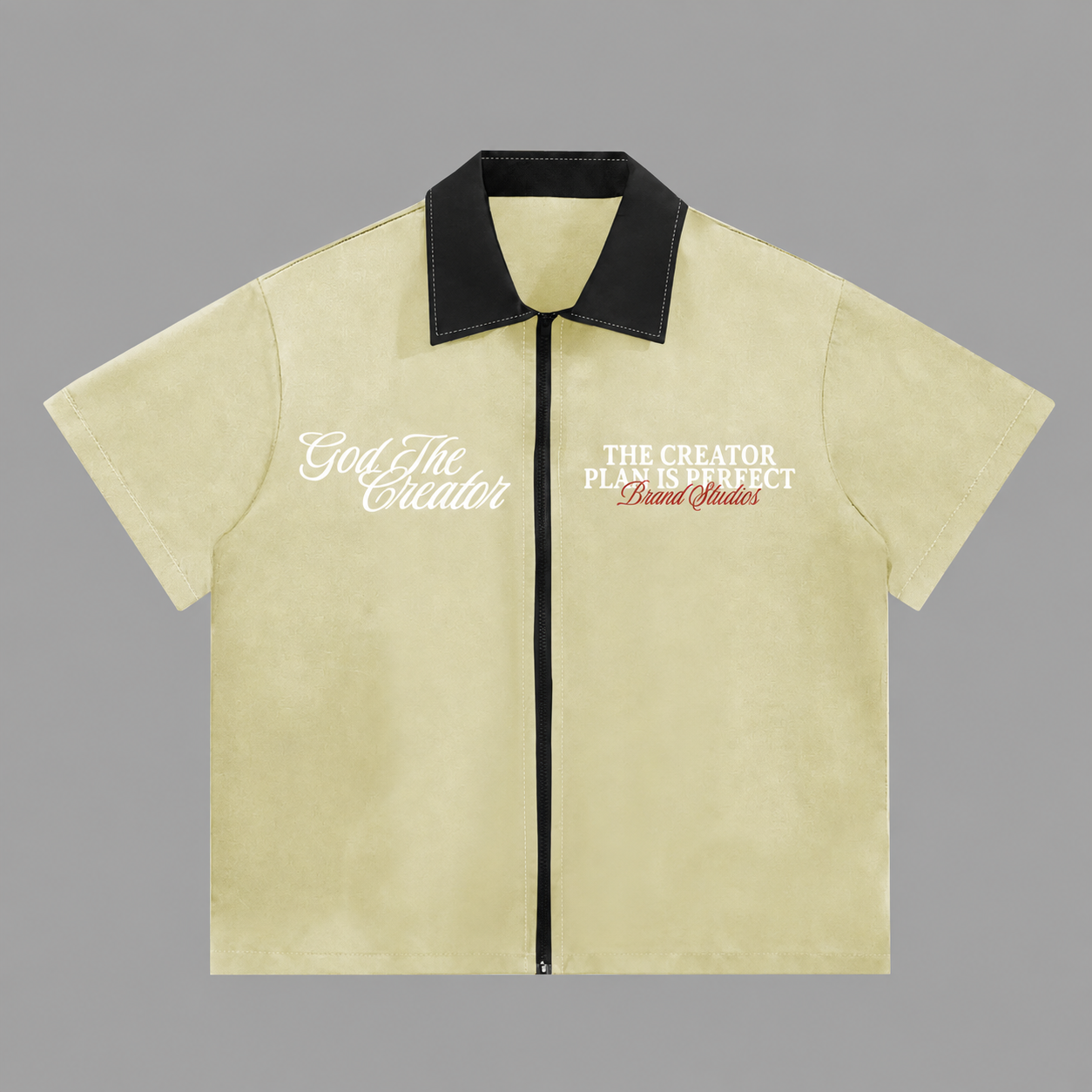 Vintage Cherub Graphic Short Sleeve Zip Up Casual Shirt for Men