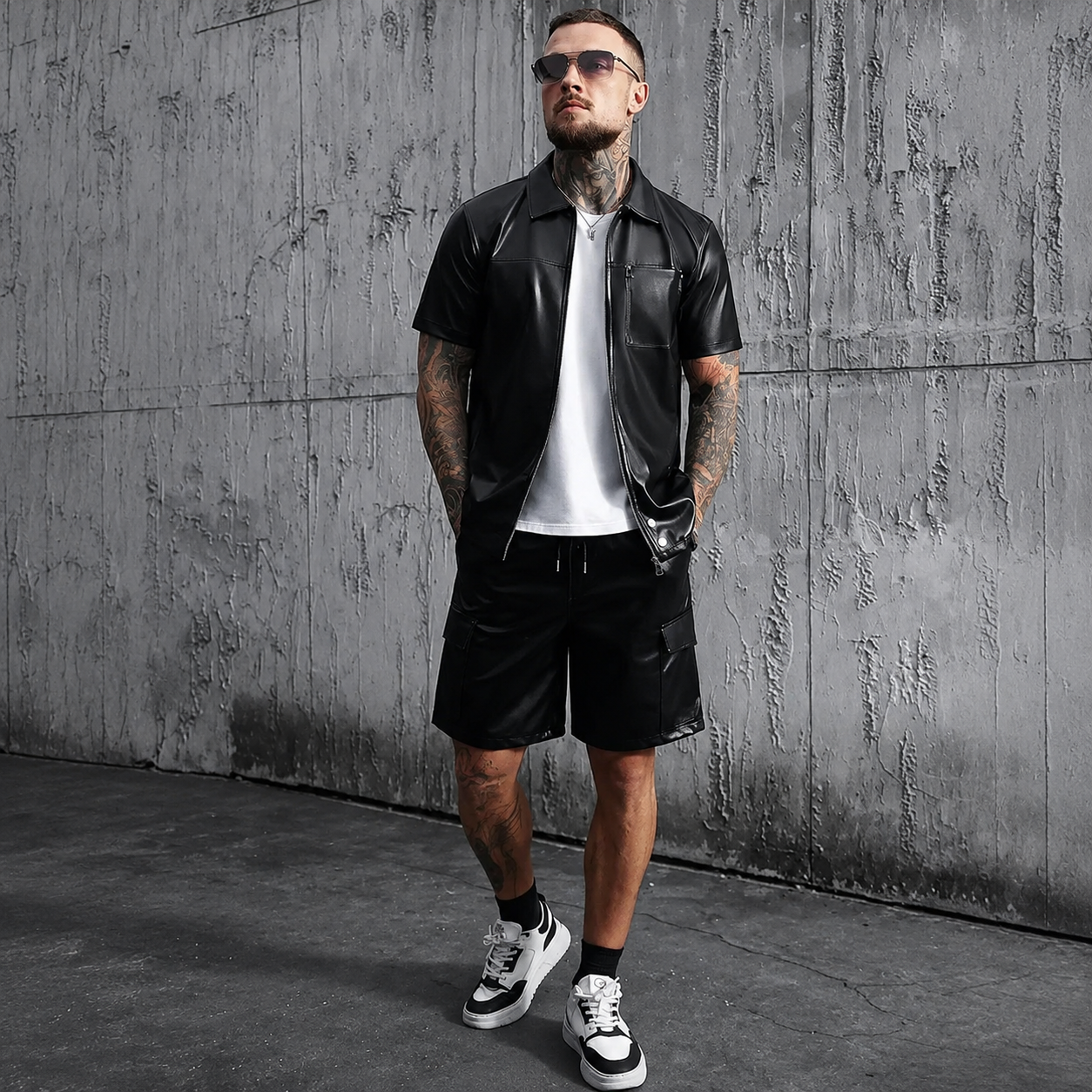 Loose Fit Short Sleeve Zip Up Streetwear Shirt for Men