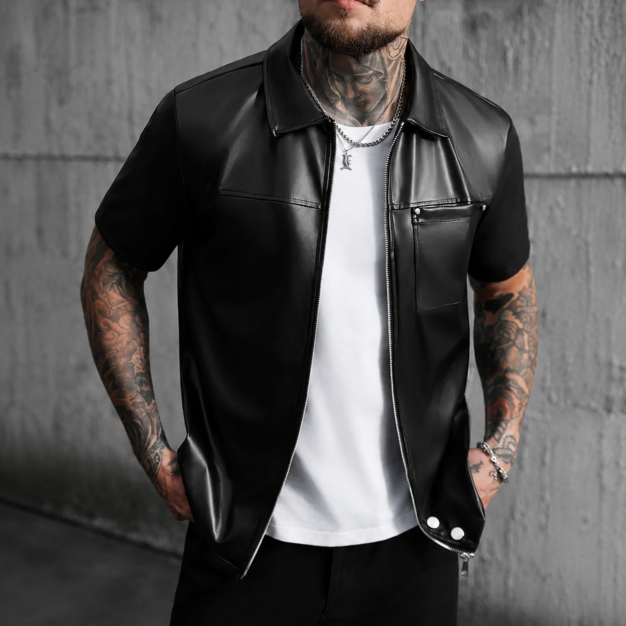 Loose Fit Short Sleeve Zip Up Streetwear Shirt for Men