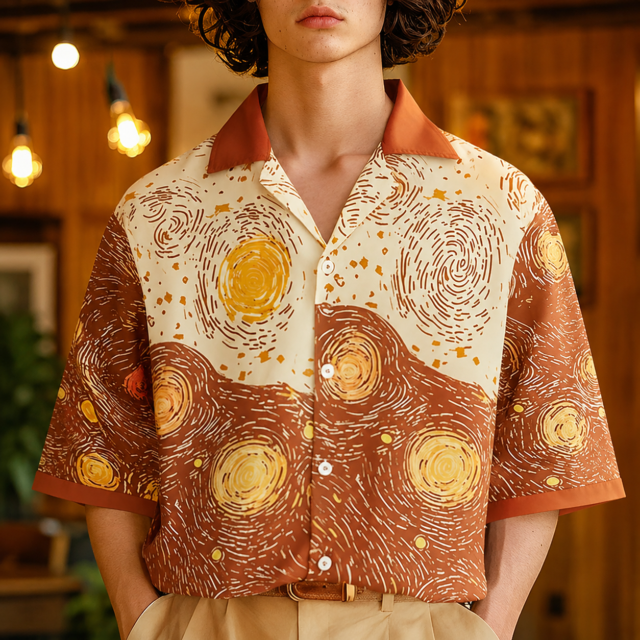 Starry Art Print Short Sleeve Casual Shirt with Everyday Style for Men
