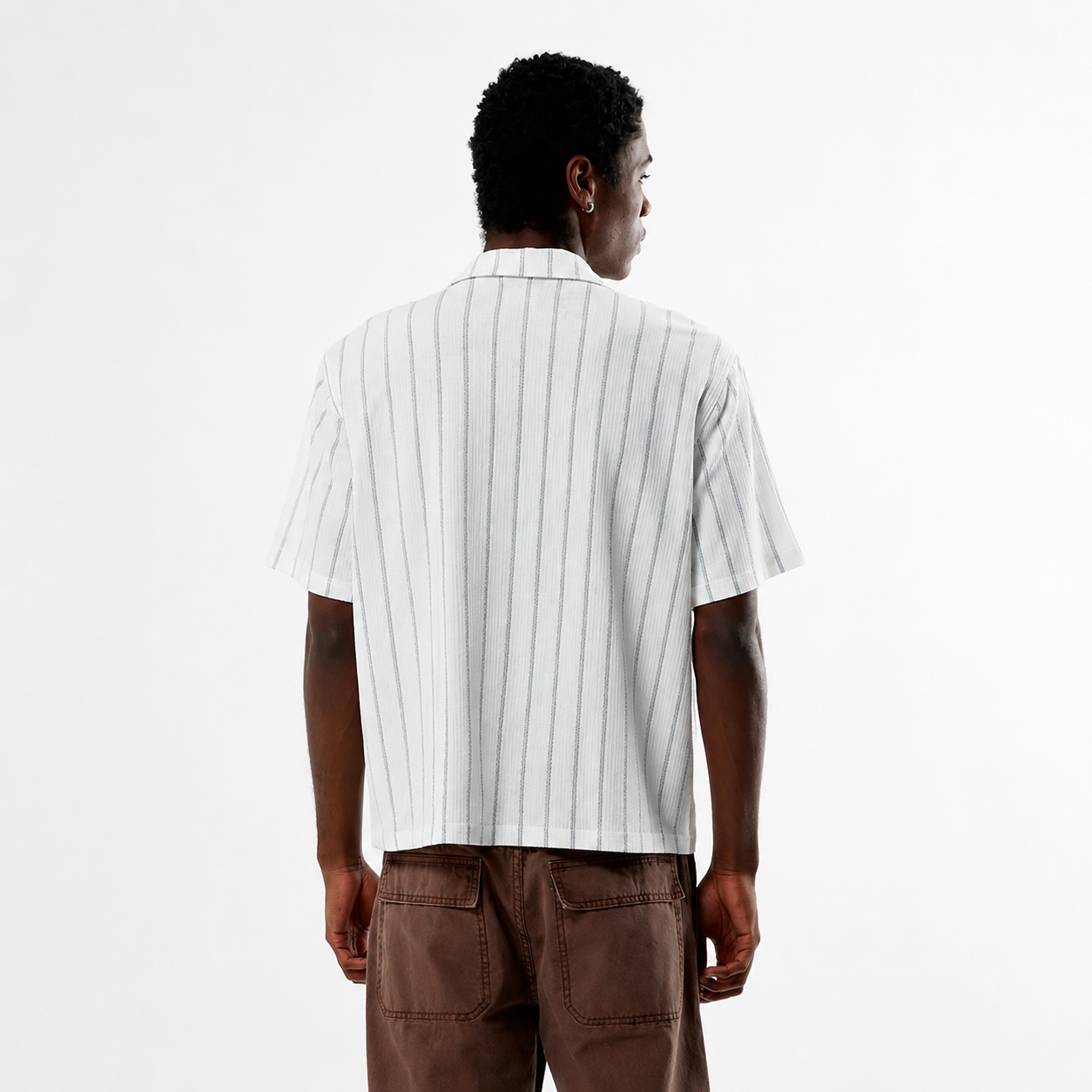 Oversized Striped Short Sleeve Camp Collar Shirt for Men