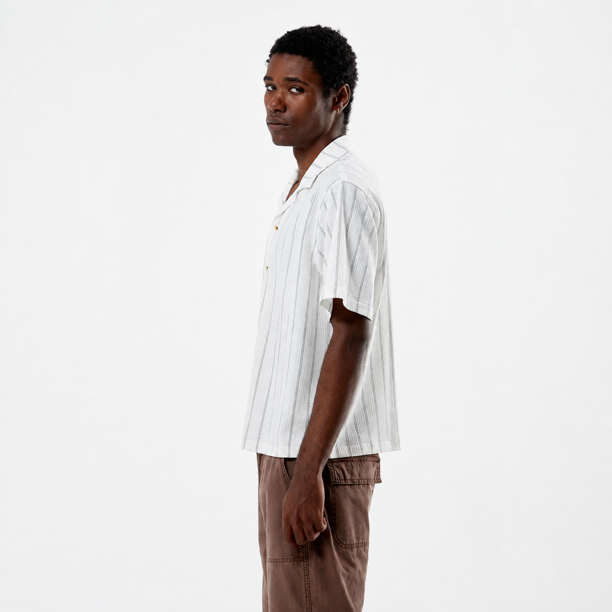 Oversized Striped Short Sleeve Camp Collar Shirt for Men